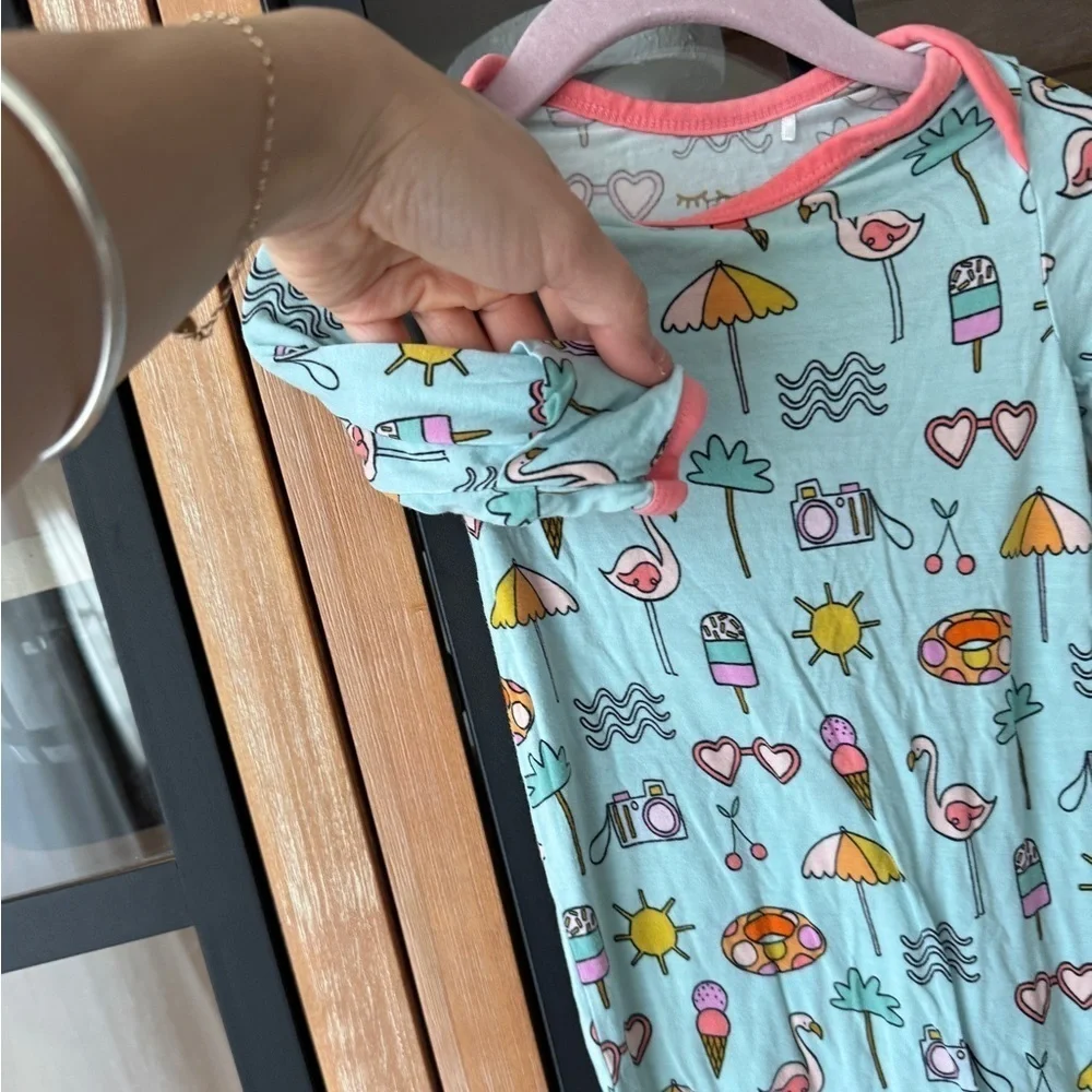 Little Sleepies newborn Bamboo knotted gown pool party print mittens baby girl